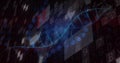 Rendering glowing DNA helix rotating in data visualization environment, with translucent panels Royalty Free Stock Photo