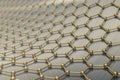 Rendering gold nanotechnology hexagonal geometric form close-up, concept graphene atomic structure, molecular