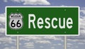 Road sign for Rescue Missouri on Route 66