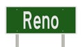 Road sign for Reno Nevada