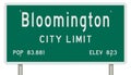 Bloomington road sign showing population and elevation