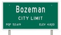 Bozeman road sign showing population and elevation