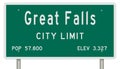 Great Falls road sign showing population and elevation