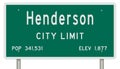 Henderson road sign showing population and elevation