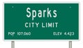 Sparks road sign showing population and elevation