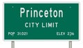 Princeton road sign showing population and elevation Royalty Free Stock Photo