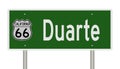 Road sign for Duarte California on Route 66