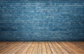 Rendering of interior with blue brick wall and wooden floor Royalty Free Stock Photo