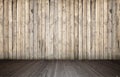 Rendering of interior with wooden wall and floor. Royalty Free Stock Photo