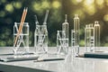 Rendering of   Laboratory Table with Notebook  Pencil  Microscope  and Test Tubes  .AI Generated Royalty Free Stock Photo