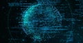 Rendering luminous 3D data globe rotating in virtual deep-space display, with python code fragments Royalty Free Stock Photo