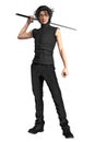 Rendering Man with Katana Sword Isolated