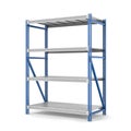 Rendering of metal rack with four shelves, isolated on a white background