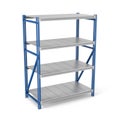 Rendering of metal rack with four shelves, isolated on a white background