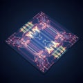 Rendering of a microchip or circuit board featuring intricate Royalty Free Stock Photo