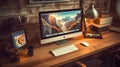 rendering of a modern minimalist home office setup Royalty Free Stock Photo