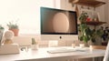 rendering of a modern minimalist home office setup soft Royalty Free Stock Photo