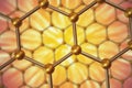 Rendering nanotechnology hexagonal geometric form close-up, concept graphene atomic structure.