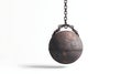 Rusty Iron Ball and Chain on White Background Royalty Free Stock Photo
