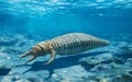 A rendering of Opabinia, an enigmatic extinct arthropod predator, swimming gracefully through the ancient, primordial Royalty Free Stock Photo