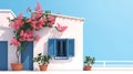 rendering of a part of a Greek house with a blue window