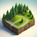 rendering piece of wild land with trees and dirt car and tracking Isometric nature land