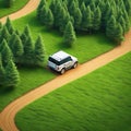 rendering piece of wild land with trees and dirt car and tracking Isometric nature land