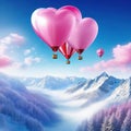 rendering of pink hotr balloons flying in the blue Valentines day background with hotr