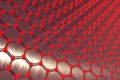 Rendering red abstract nanotechnology hexagonal geometric form close-up, concept graphene atomic structure, molecular Royalty Free Stock Photo