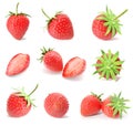 Rendering a set, collection of fresh strawberry fruits isolated on white background. Royalty Free Stock Photo