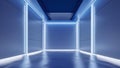 Modern Blue Neon Lit Abstract Interior Space rendering Royalty Free Stock Photo