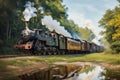 Rendering of Steam Engine Train in Forest Landscape .AI Generated