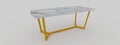 Rendering of a table with a white marble top and gold-finished hollow metal legs