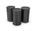 Rendering of three black barrels, isolated on a white background