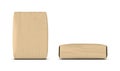 Rendering of two light beige cement sacks, side and front view, isolated on the white background.