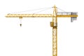 Rendering of yellow construction crane isolated on white background. Royalty Free Stock Photo