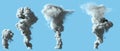 4 renders of heavy white smoke column as from volcano or huge industrial explosion