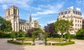 Rene Viviani square and Notre Dame de Paris cathedral, France Royalty Free Stock Photo