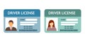 Renew driver license concept vector illustration on white background. Two driver licenses of man and woman in flat design. Identit Royalty Free Stock Photo