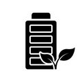 Renewable Battery, Eco Energy Silhouette Icon. Ecological Rechargeable Accumulator with Leaf Glyph Pictogram. Efficiency