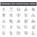 Renewable and conventional energy line icons, signs, vector set, linear concept, outline illustration