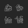 Renewable electrical energy cost chalk white icons set on dark background Royalty Free Stock Photo