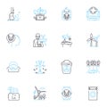 Renewable energies linear icons set. Solar, Wind, Hydro, Geothermal, Biomass, Tidal, Biofuels line vector and concept