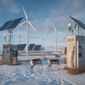 Renewable Energy in Arctic Operations: 'A remote Arctic outpost powered by wind-solar hybrids and BESS modules Royalty Free Stock Photo