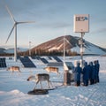 Renewable Energy in Arctic Operations: 'A remote Arctic outpost powered by wind-solar hybrids and BESS modules, Royalty Free Stock Photo