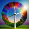 Renewable energy background with green energy as wind turbines and solar panels. Generative AI Royalty Free Stock Photo