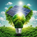 renewable energy background with green energy as wind turbines and solar panels Royalty Free Stock Photo