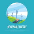 Renewable energy banner. Wind power generation Royalty Free Stock Photo