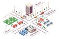 Renewable energy concept 3d isometric web infographic workflow process. Infrastructure map with eco high voltage lines, solar