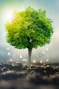 Renewable energy concept Earth Day or environment protection Hands protect forests that grow on the ground and help save the world Royalty Free Stock Photo